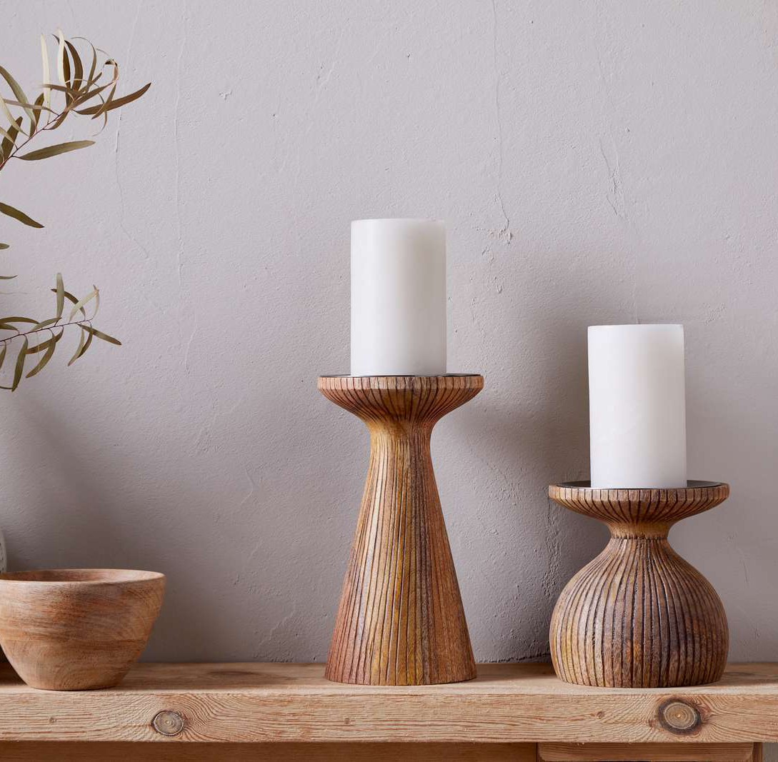 Omari Mango Wood Candlestick - Natural