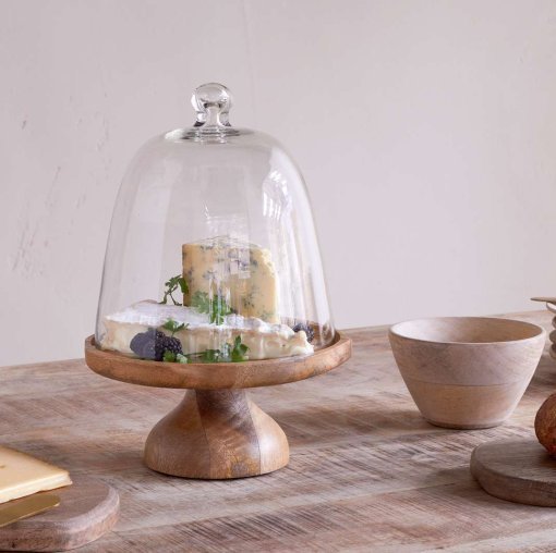 Kannati Mango Wood & Glass Cheese Stand