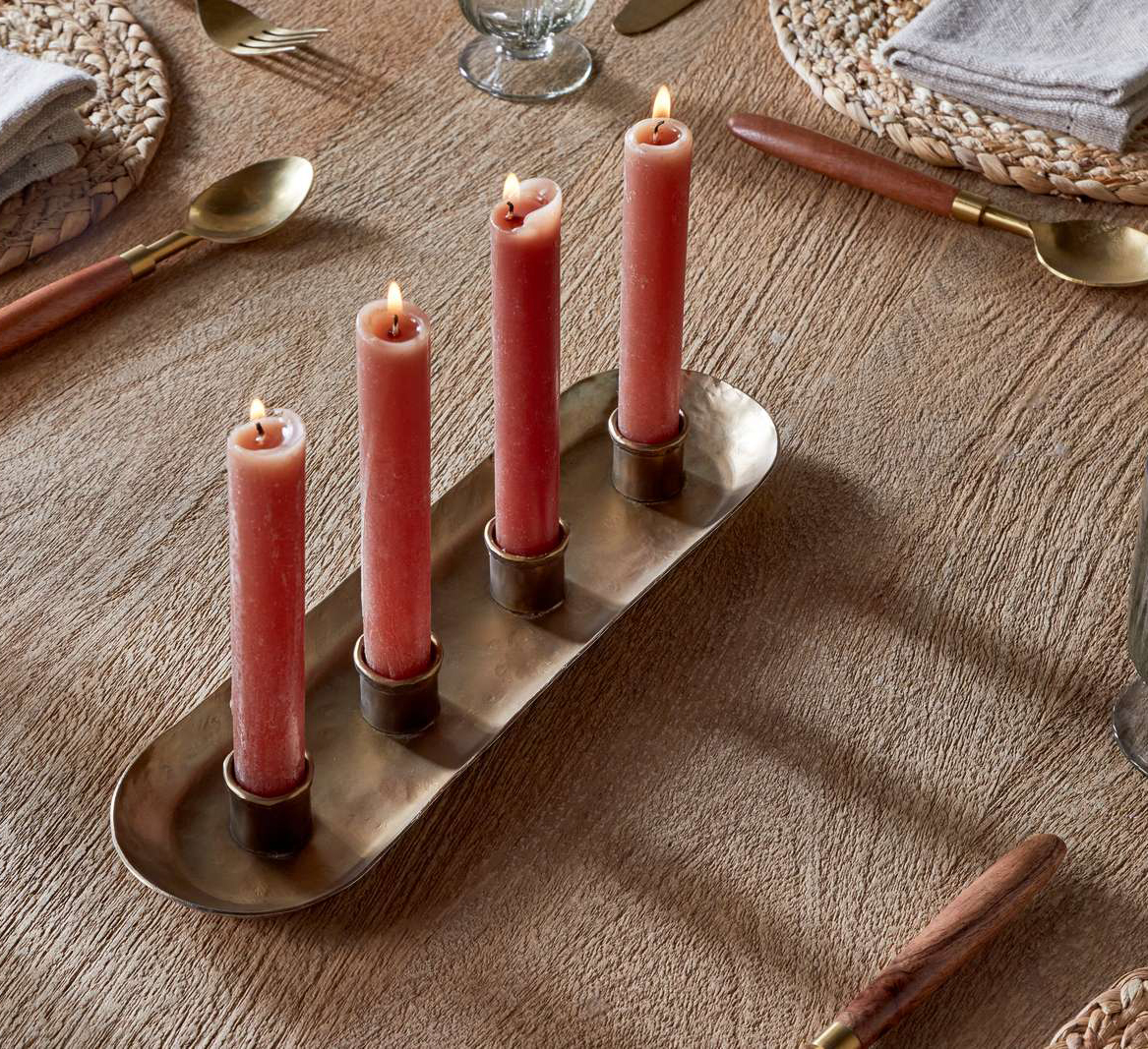 Amita Antique Brass Long Candle Holder