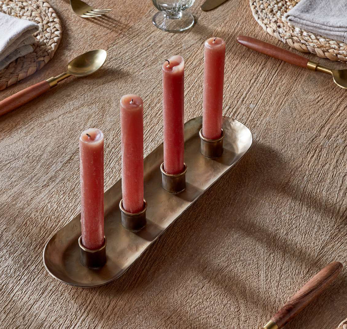 Amita Antique Brass Long Candle Holder