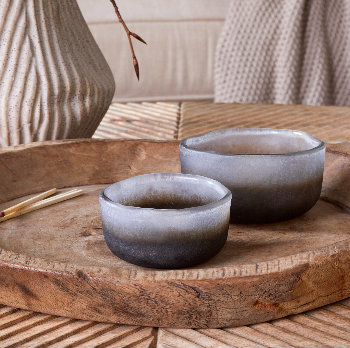 Janka Tealight Holders Smoked-Charcoal Set of 2