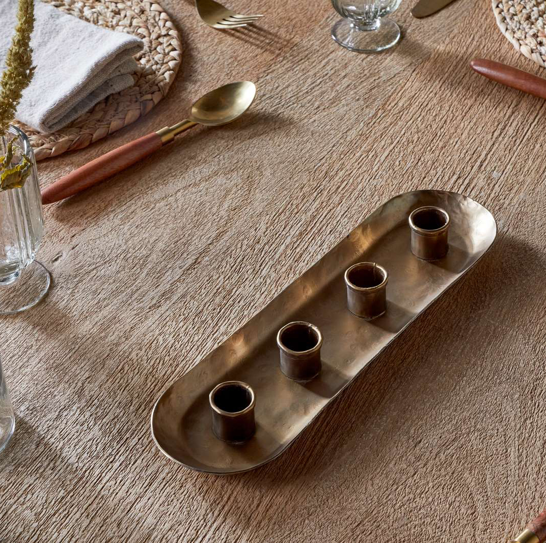 Amita Antique Brass Long Candle Holder