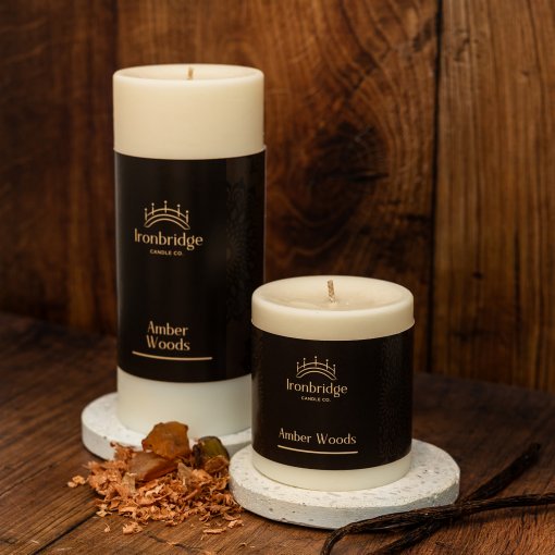 Amber Woods Pillar Candle Collection