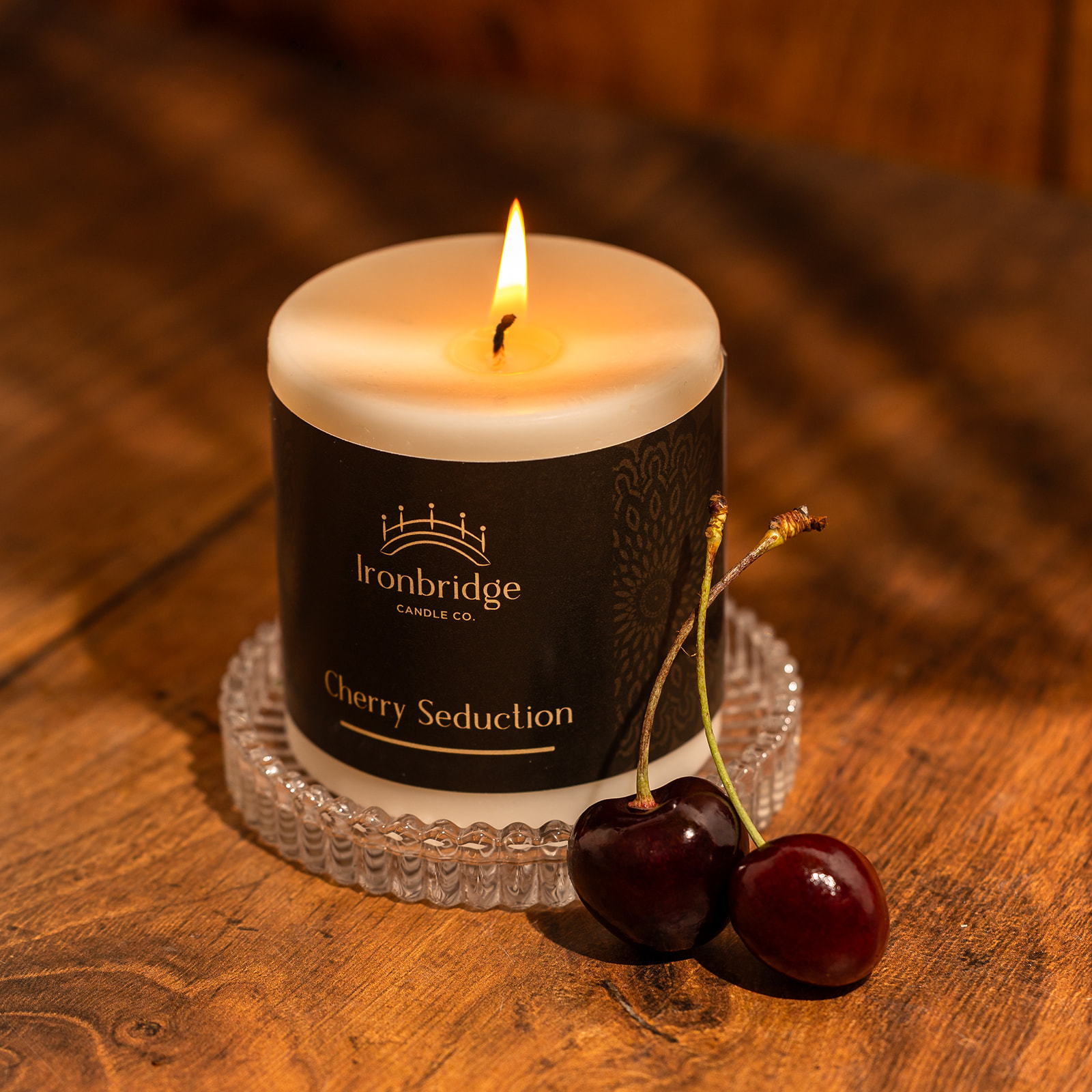 Cherry Seduction Pillar Candle Lit