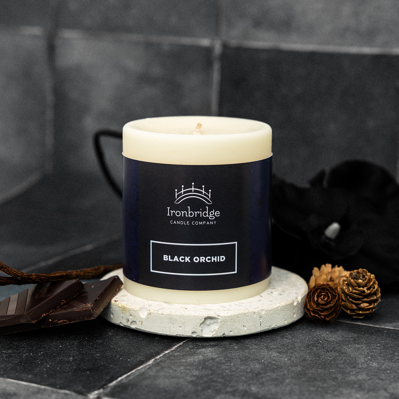 Black Orchid Pillar Candle - Small