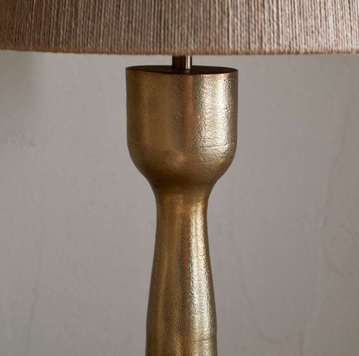 Detailed view of the Marpha Antique Brass Table Lamp, highlighting its traditional craftsmanship and antique brass texture.