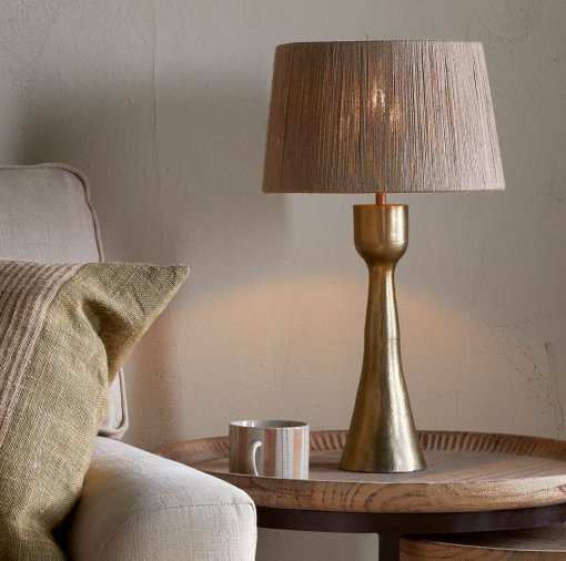 Marpha Antique Brass Table Lamp with sculptural antique brass design, ideal for bedside tables, reading corners and living room accent lighting.