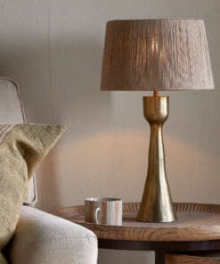 Marpha Antique Brass Table Lamp with sculptural antique brass design, ideal for bedside tables, reading corners and living room accent lighting.