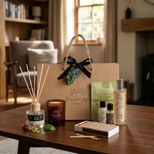 Candle & Skin Care Discovery Gift Set - with Cherry Seduction Candle, Lime, Basil & Mandarin Reed Diffuser, Lime, Basil & Mandarin Hand wash & Lotion, and Cassi & Fig body Wash