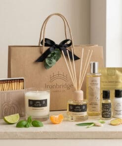 Candle & Skin Care Discovery Gift Set - with Lemongrass & Ginger Candle, Lime, Basil & Mandarin Reed Diffuser, Lime, Basil & Mandarin Hand wash & Lotion, and oasis body Wash
