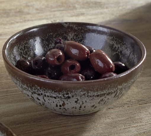 Cam Dipping Bowls in Mocha by Nkuku, set of two with a softly mottled cream and mocha glaze.