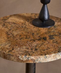 Israj Marble & Iron Side Table - Aged Black showing the marble top with brown hues