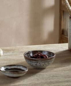 Cam Dipping Bowls in Mocha by Nkuku, set of two with a softly mottled cream and mocha glaze.