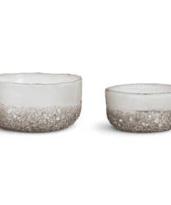 Riyara Recycled Glass Tealights in Silver Sparkle by Nkuku, set of two with an aged silver recycled glass finish.