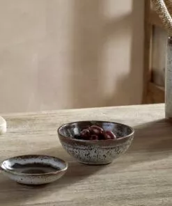 Cam Dipping Bowls in Mocha by Nkuku, set of two with a softly mottled cream and mocha glaze.
