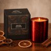Spiced Orange Luxury Scented Candle in an Electroplated Ruby Glass - lit