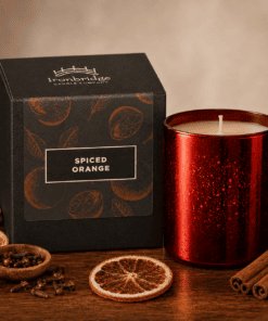 Spiced Orange Luxury Scented Candle in an Electroplated Ruby Glass Unlit